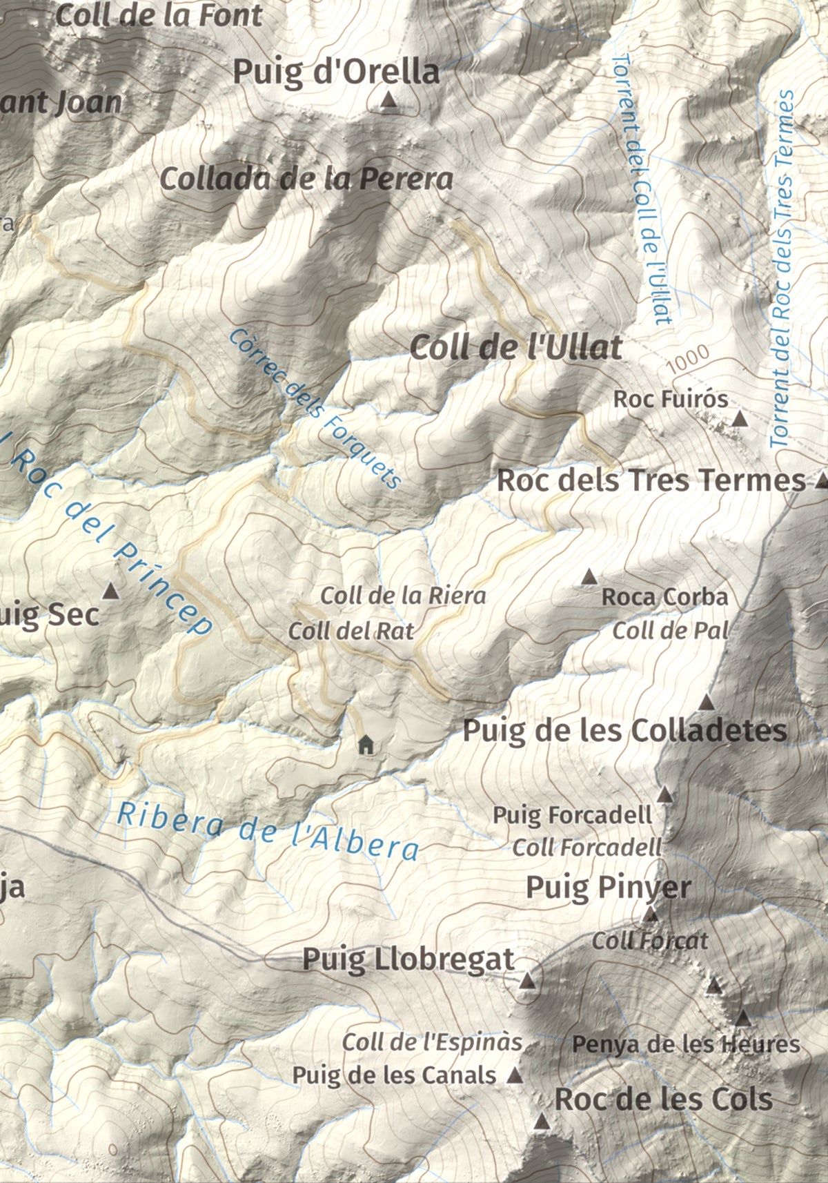 Mapa de relieve de Puig de Sant Cristau, 1015 m, Rosselló · Vallespir, lámina 100 Cims de Trobart. Detalle de la zona inferior derecha. 21 × 30 cm.