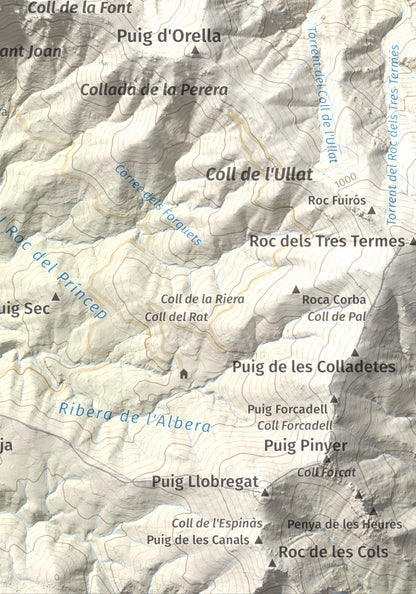 Mapa de relieve de Puig de Sant Cristau, 1015 m, Rosselló · Vallespir, lámina 100 Cims de Trobart. Detalle de la zona inferior derecha. 21 × 30 cm.