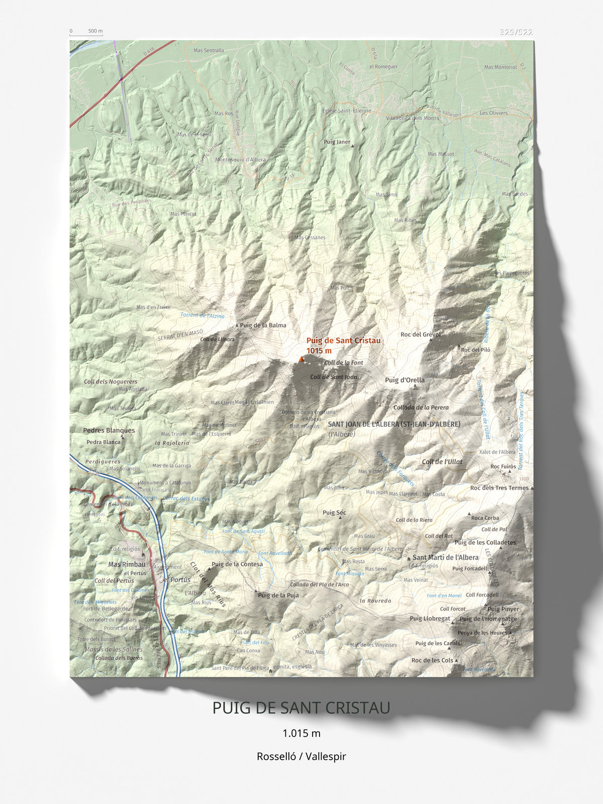 Mapa de relieve de Puig de Sant Cristau, 1015 m, Rosselló · Vallespir, lámina 100 Cims de Trobart 30 × 40 cm.