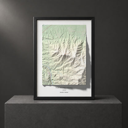 Mapa de relieve de Puig de Sant Cristau, 1015 m, Rosselló · Vallespir, lámina 100 Cims de Trobart. Presentación enmarcada. 50 × 70 cm.