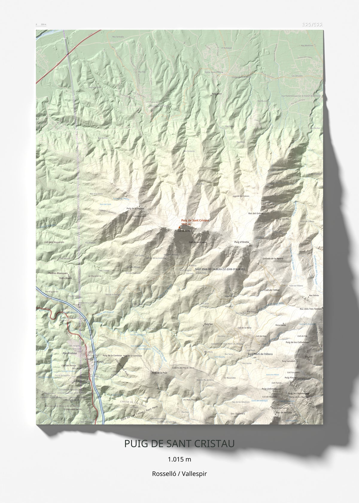 Mapa de relieve de Puig de Sant Cristau, 1015 m, Rosselló · Vallespir, lámina 100 Cims de Trobart 50 × 70 cm.