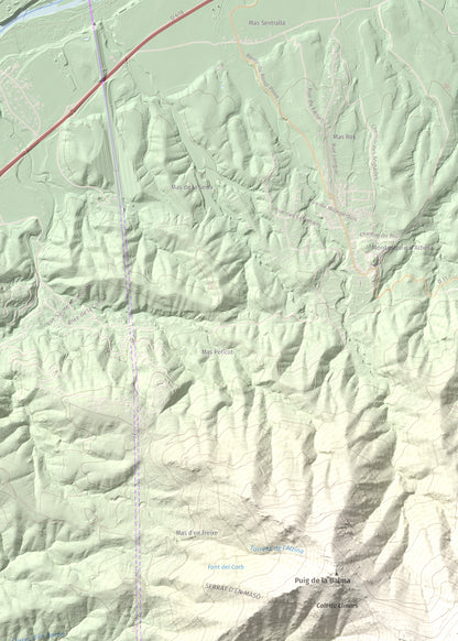 Mapa de relieve de Puig de Sant Cristau, 1015 m, Rosselló · Vallespir, lámina 100 Cims de Trobart. Detalle de la zona superior izquierda. 50 × 70 cm.