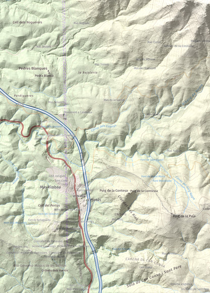 Mapa de relieve de Puig de Sant Cristau, 1015 m, Rosselló · Vallespir, lámina 100 Cims de Trobart. Detalle de la zona inferior izquierda. 50 × 70 cm.