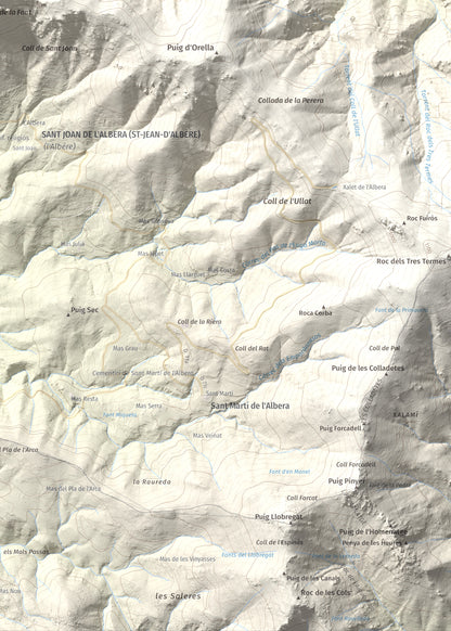 Mapa de relieve de Puig de Sant Cristau, 1015 m, Rosselló · Vallespir, lámina 100 Cims de Trobart. Detalle de la zona inferior derecha. 50 × 70 cm.