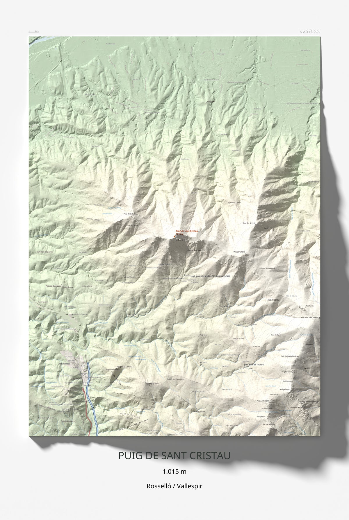 Mapa de relieve de Puig de Sant Cristau, 1015 m, Rosselló · Vallespir, lámina 100 Cims de Trobart 61 × 91 cm.