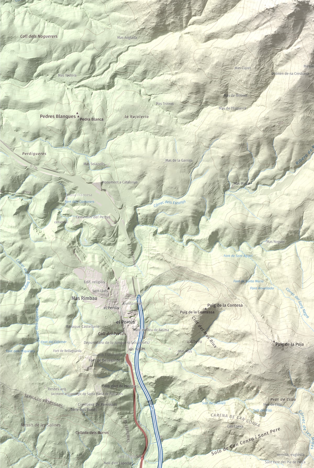 Mapa de relieve de Puig de Sant Cristau, 1015 m, Rosselló · Vallespir, lámina 100 Cims de Trobart. Detalle de la zona inferior izquierda. 61 × 91 cm.