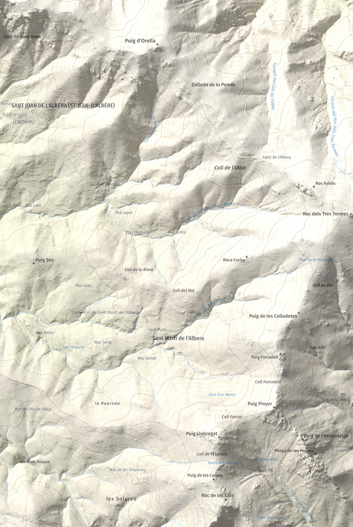 Mapa de relieve de Puig de Sant Cristau, 1015 m, Rosselló · Vallespir, lámina 100 Cims de Trobart. Detalle de la zona inferior derecha. 61 × 91 cm.