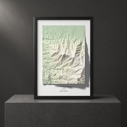 Mapa de relieve de Puig de Sant Cristau, 1015 m, Rosselló · Vallespir, lámina 100 Cims de Trobart. Presentación enmarcada. 70 × 100 cm.