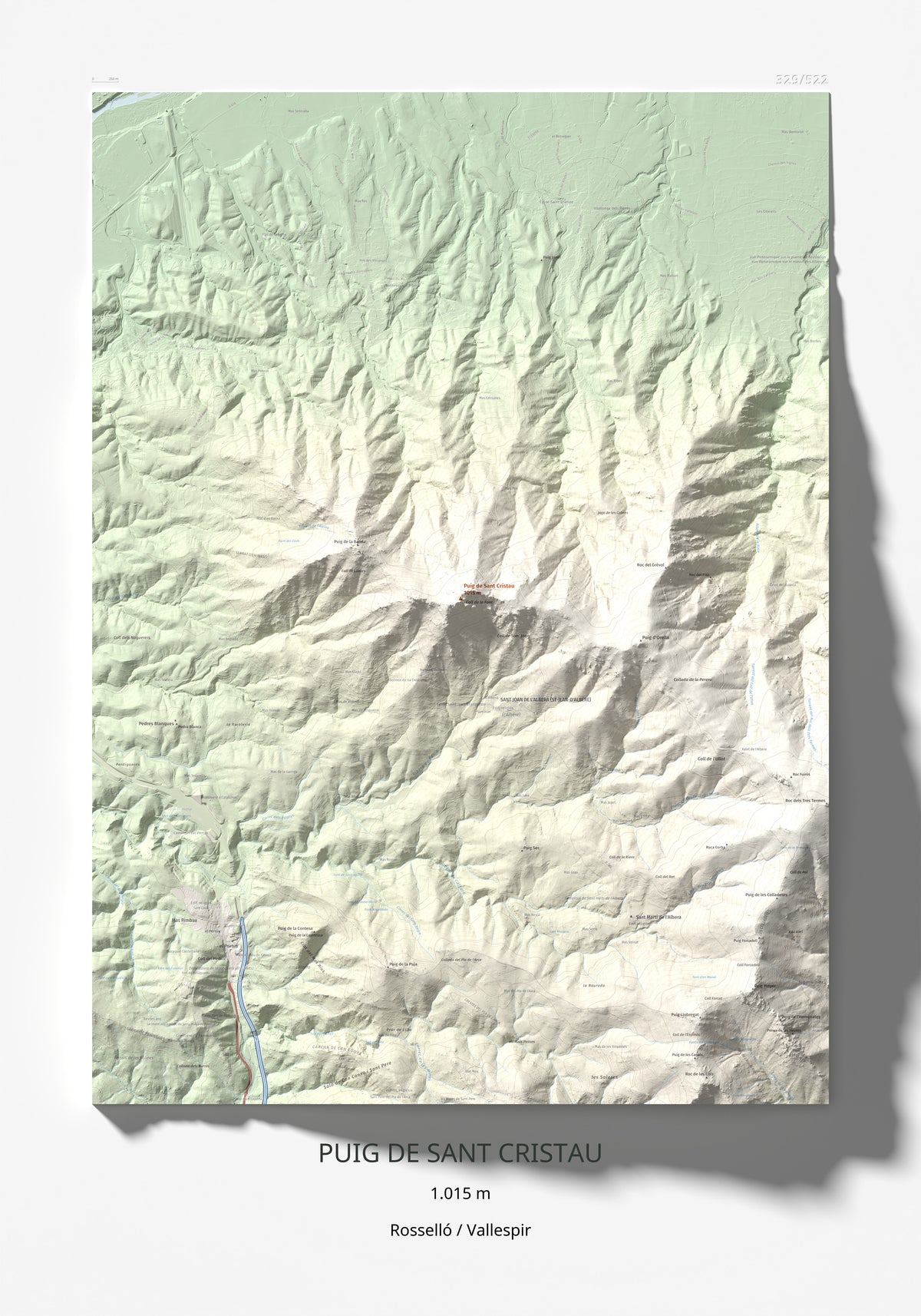 Mapa de relieve de Puig de Sant Cristau, 1015 m, Rosselló · Vallespir, lámina 100 Cims de Trobart 70 × 100 cm.
