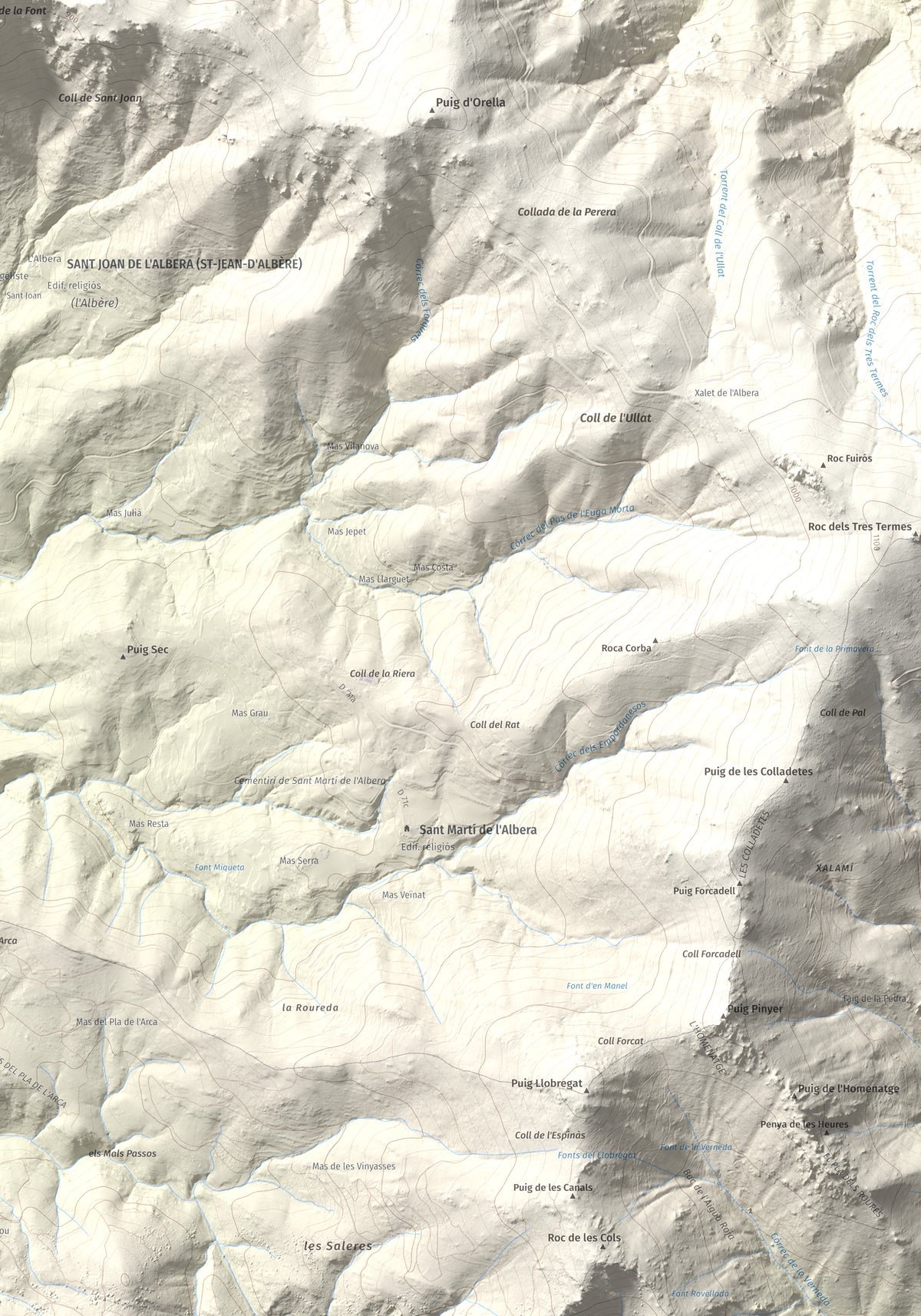 Mapa de relieve de Puig de Sant Cristau, 1015 m, Rosselló · Vallespir, lámina 100 Cims de Trobart. Detalle de la zona inferior derecha. 70 × 100 cm.