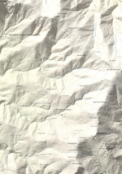 Mapa de relieve de Puig de Sant Cristau, 1015 m, Rosselló · Vallespir, lámina 100 Cims de Trobart. Detalle de la zona inferior derecha. 70 × 100 cm.