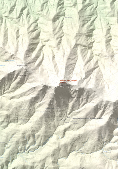 Mapa de relieve de Puig de Sant Cristau, 1015 m, Rosselló · Vallespir, lámina 100 Cims de Trobart. Detalle de la zona central. 70 × 100 cm.