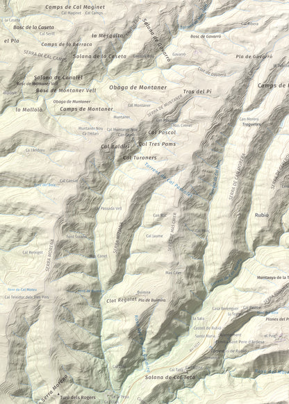 Mapa de relieve de Puig de Sant Miquel, 733 m, Anoia, lámina 100 Cims de Trobart. Detalle de la zona superior izquierda. 50 × 70 cm.