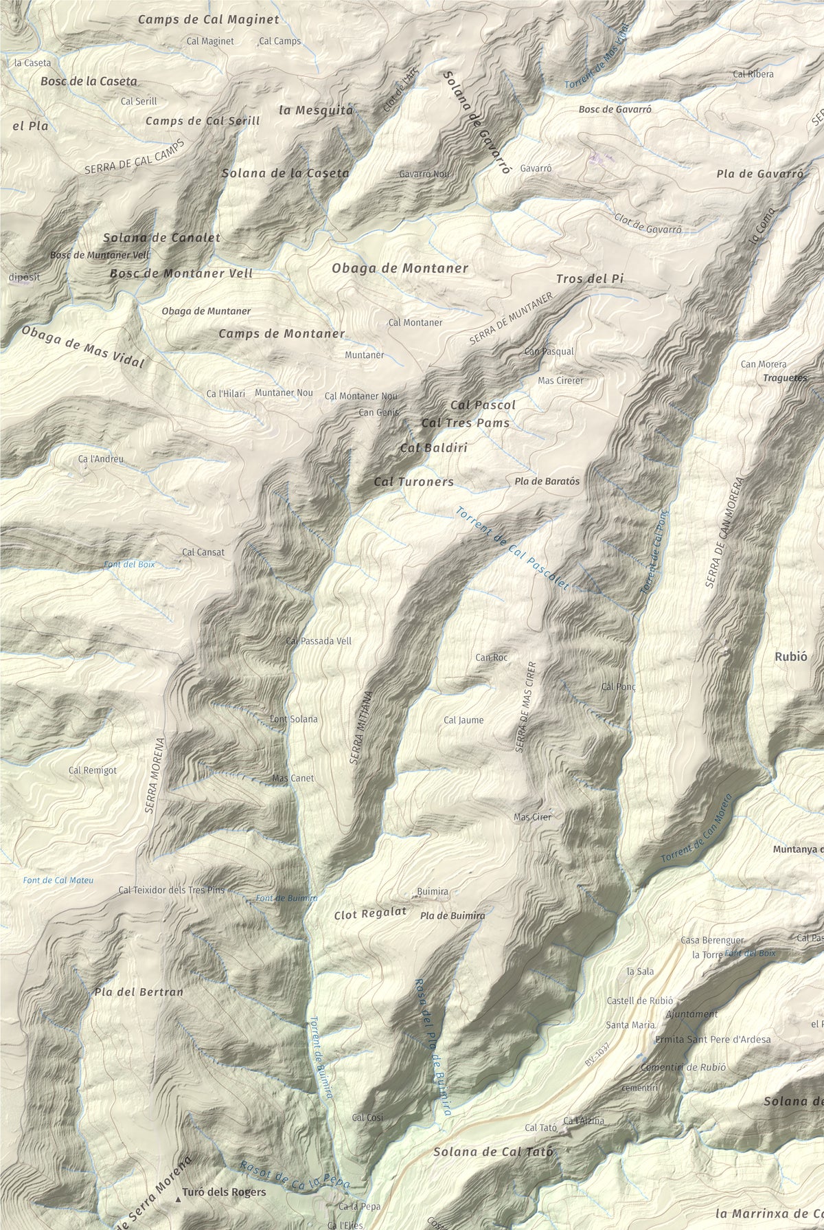 Mapa de relieve de Puig de Sant Miquel, 733 m, Anoia, lámina 100 Cims de Trobart. Detalle de la zona superior izquierda. 61 × 91 cm.