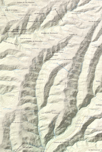 Mapa de relieve de Puig de Sant Miquel, 733 m, Anoia, lámina 100 Cims de Trobart. Detalle de la zona superior izquierda. 61 × 91 cm.