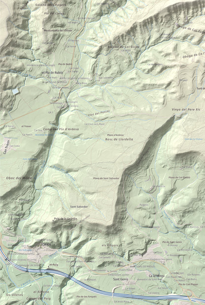 Mapa de relieve de Puig de Sant Miquel, 733 m, Anoia, lámina 100 Cims de Trobart. Detalle de la zona inferior izquierda. 61 × 91 cm.