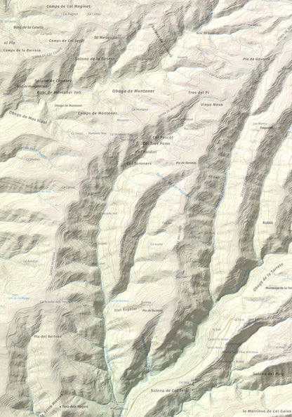 Mapa de relieve de Puig de Sant Miquel, 733 m, Anoia, lámina 100 Cims de Trobart. Detalle de la zona superior izquierda. 70 × 100 cm.