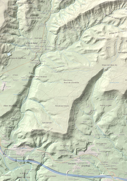 Mapa de relieve de Puig de Sant Miquel, 733 m, Anoia, lámina 100 Cims de Trobart. Detalle de la zona inferior izquierda. 70 × 100 cm.