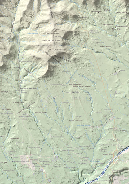Mapa de relieve de Puig de Sant Miquel, 733 m, Anoia, lámina 100 Cims de Trobart. Detalle de la zona inferior derecha. 70 × 100 cm.