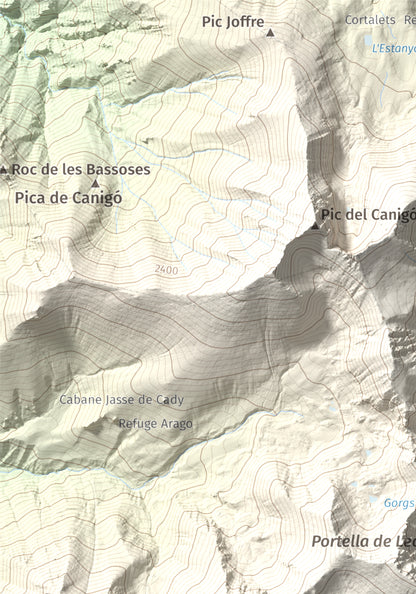 Mapa de relieve de Puig de Tretzevents, 2731 m, Conflent · Vallespir, lámina 100 Cims de Trobart. Detalle de la zona superior izquierda. 21 × 30 cm.