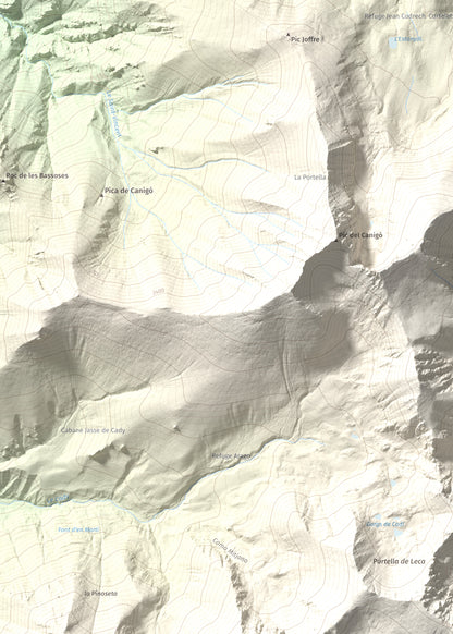 Mapa de relieve de Puig de Tretzevents, 2731 m, Conflent · Vallespir, lámina 100 Cims de Trobart. Detalle de la zona superior izquierda. 50 × 70 cm.