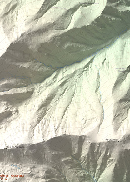 Mapa de relieve de Puig de Tretzevents, 2731 m, Conflent · Vallespir, lámina 100 Cims de Trobart. Detalle de la zona superior derecha. 50 × 70 cm.