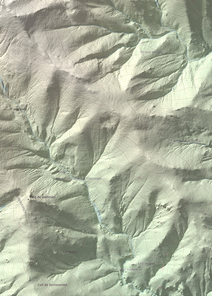 Mapa de relieve de Puig de Tretzevents, 2731 m, Conflent · Vallespir, lámina 100 Cims de Trobart. Detalle de la zona inferior derecha. 50 × 70 cm.