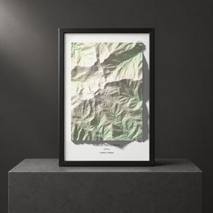 Mapa de relieve de Puig de Tretzevents, 2731 m, Conflent · Vallespir, lámina 100 Cims de Trobart. Presentación enmarcada. 61 × 91 cm.