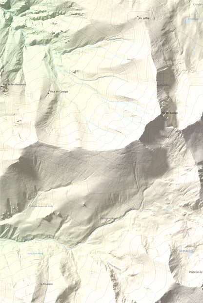 Mapa de relieve de Puig de Tretzevents, 2731 m, Conflent · Vallespir, lámina 100 Cims de Trobart. Detalle de la zona superior izquierda. 61 × 91 cm.