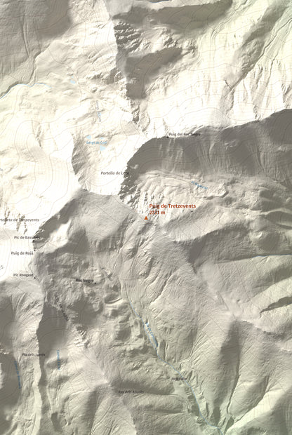 Mapa de relieve de Puig de Tretzevents, 2731 m, Conflent · Vallespir, lámina 100 Cims de Trobart. Detalle de la zona central. 61 × 91 cm.