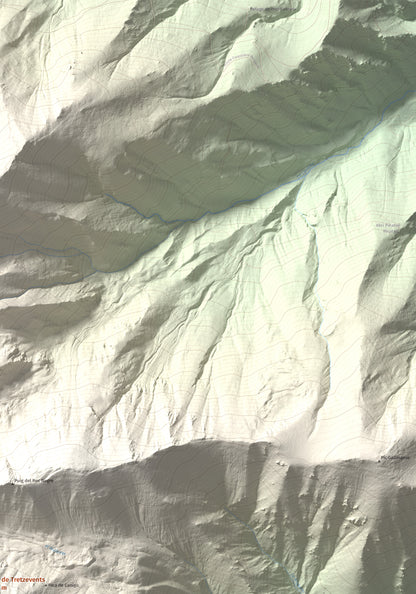 Mapa de relieve de Puig de Tretzevents, 2731 m, Conflent · Vallespir, lámina 100 Cims de Trobart. Detalle de la zona superior derecha. 70 × 100 cm.