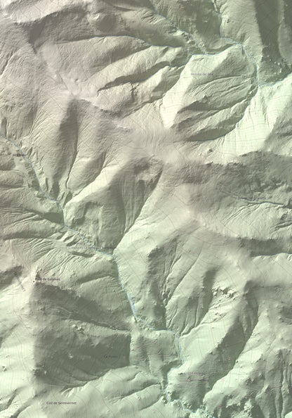 Mapa de relieve de Puig de Tretzevents, 2731 m, Conflent · Vallespir, lámina 100 Cims de Trobart. Detalle de la zona inferior derecha. 70 × 100 cm.