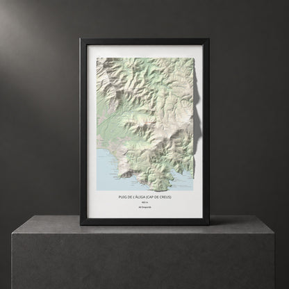 Mapa topogràfic del relleu: Puig de l'Àliga (Cap de Creus), 463 m. Presentació emmarcada. 61 × 91 cm.