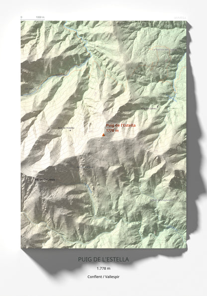 Mapa de relieve de Puig de l'Estella, 1778 m, Conflent · Vallespir, lámina 100 Cims de Trobart 21 × 30 cm.