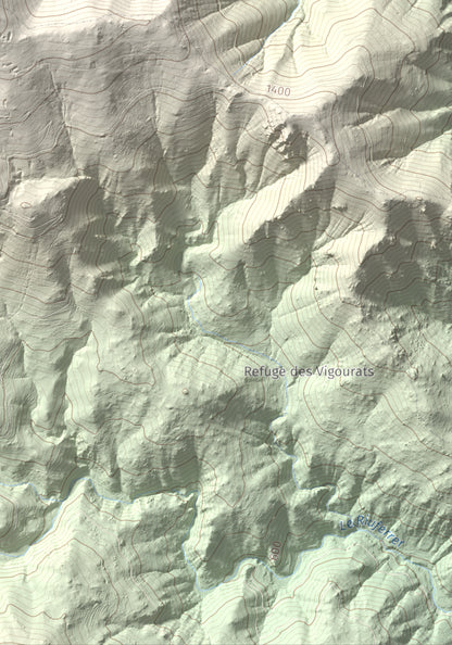 Mapa de relieve de Puig de l'Estella, 1778 m, Conflent · Vallespir, lámina 100 Cims de Trobart. Detalle de la zona inferior derecha. 21 × 30 cm.
