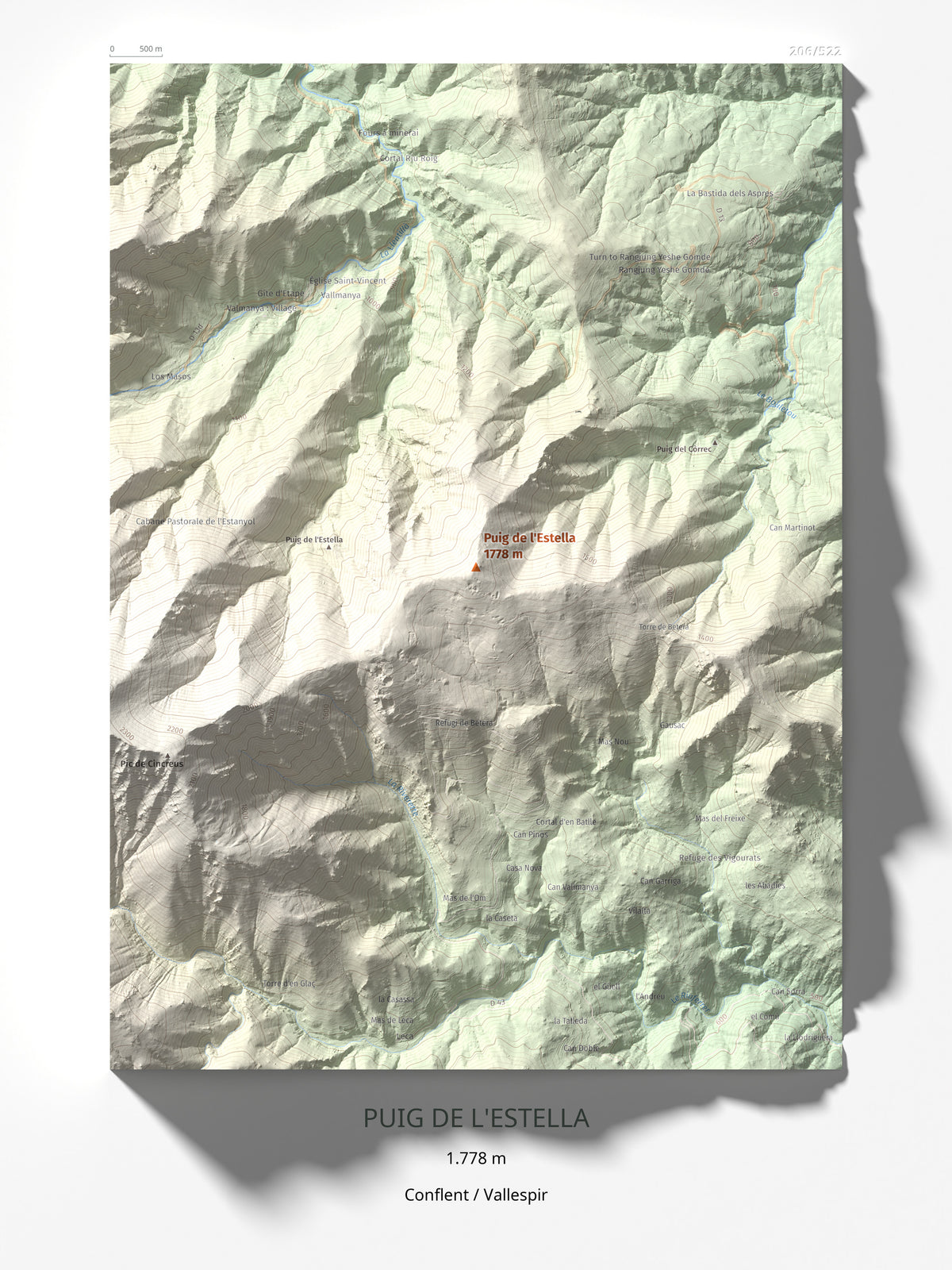 Mapa de relieve de Puig de l'Estella, 1778 m, Conflent · Vallespir, lámina 100 Cims de Trobart 30 × 40 cm.
