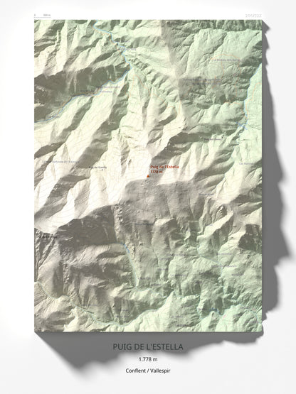 Mapa de relieve de Puig de l'Estella, 1778 m, Conflent · Vallespir, lámina 100 Cims de Trobart 30 × 40 cm.