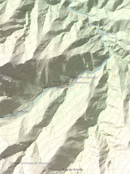 Mapa de relieve de Puig de l'Estella, 1778 m, Conflent · Vallespir, lámina 100 Cims de Trobart. Detalle de la zona superior izquierda. 30 × 40 cm.