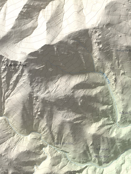 Mapa de relieve de Puig de l'Estella, 1778 m, Conflent · Vallespir, lámina 100 Cims de Trobart. Detalle de la zona inferior izquierda. 30 × 40 cm.