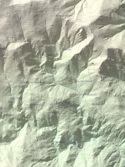 Mapa de relieve de Puig de l'Estella, 1778 m, Conflent · Vallespir, lámina 100 Cims de Trobart. Detalle de la zona inferior derecha. 30 × 40 cm.