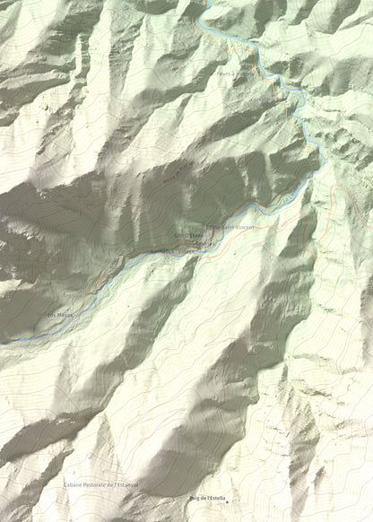 Mapa de relieve de Puig de l'Estella, 1778 m, Conflent · Vallespir, lámina 100 Cims de Trobart. Detalle de la zona superior izquierda. 50 × 70 cm.