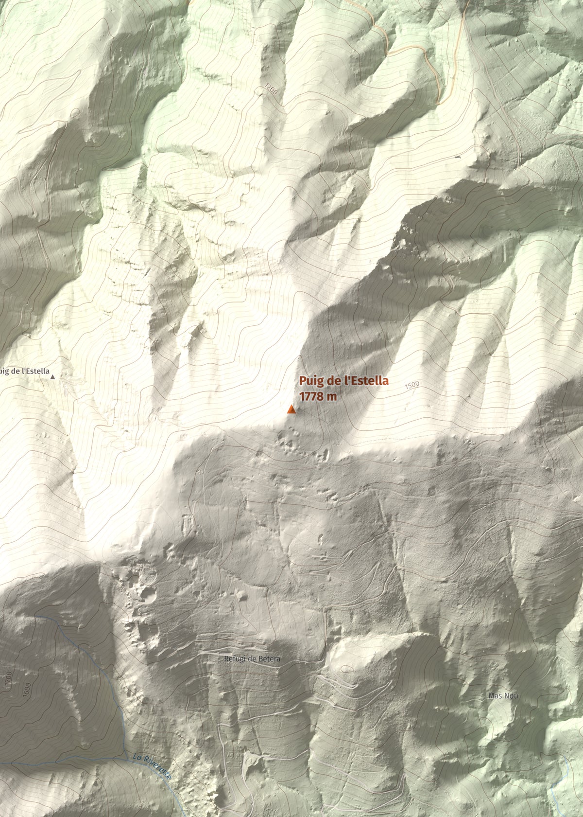 Mapa de relieve de Puig de l'Estella, 1778 m, Conflent · Vallespir, lámina 100 Cims de Trobart. Detalle de la zona central. 50 × 70 cm.