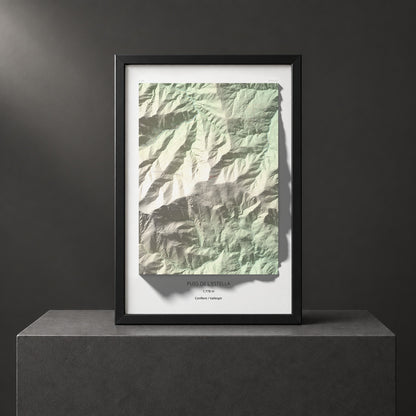 Mapa de relieve de Puig de l'Estella, 1778 m, Conflent · Vallespir, lámina 100 Cims de Trobart. Presentación enmarcada. 61 × 91 cm.