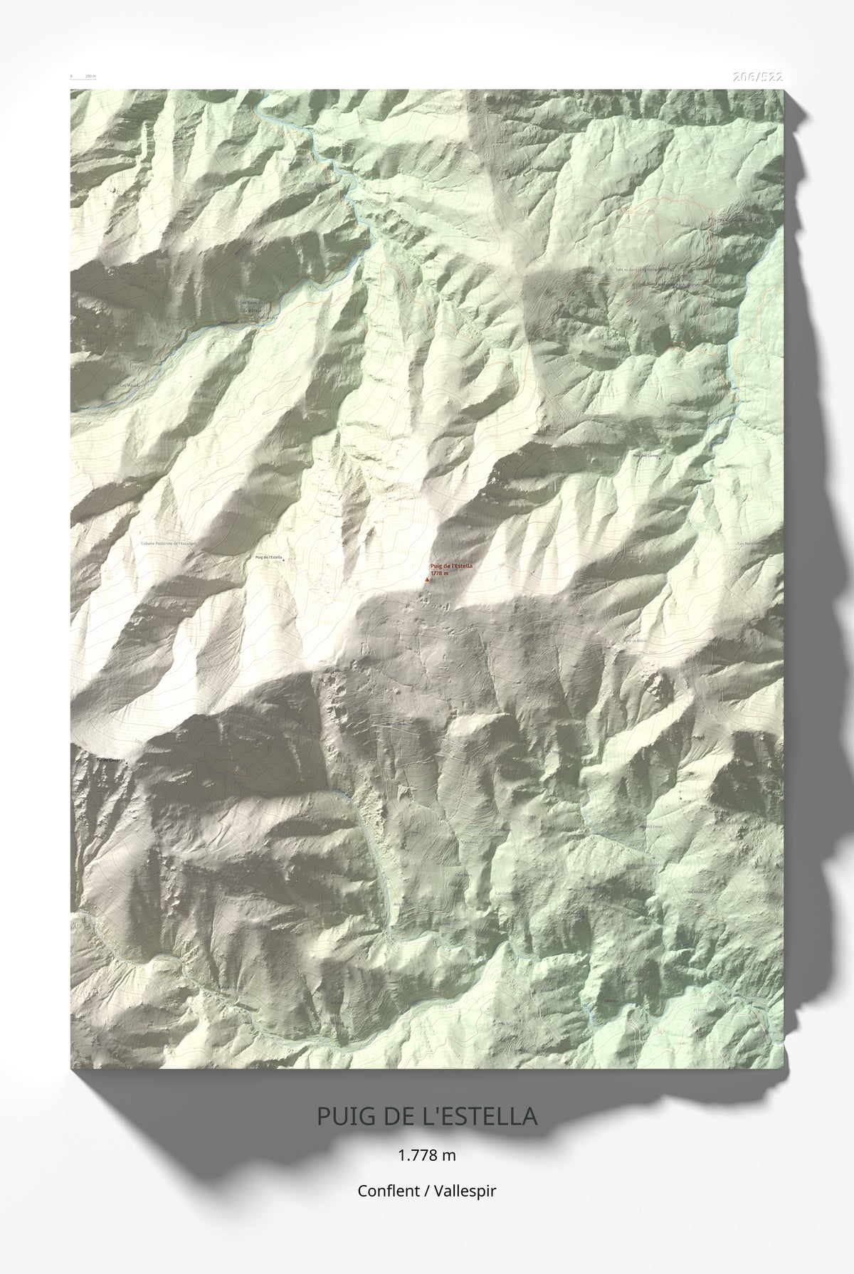Mapa de relieve de Puig de l'Estella, 1778 m, Conflent · Vallespir, lámina 100 Cims de Trobart 61 × 91 cm.