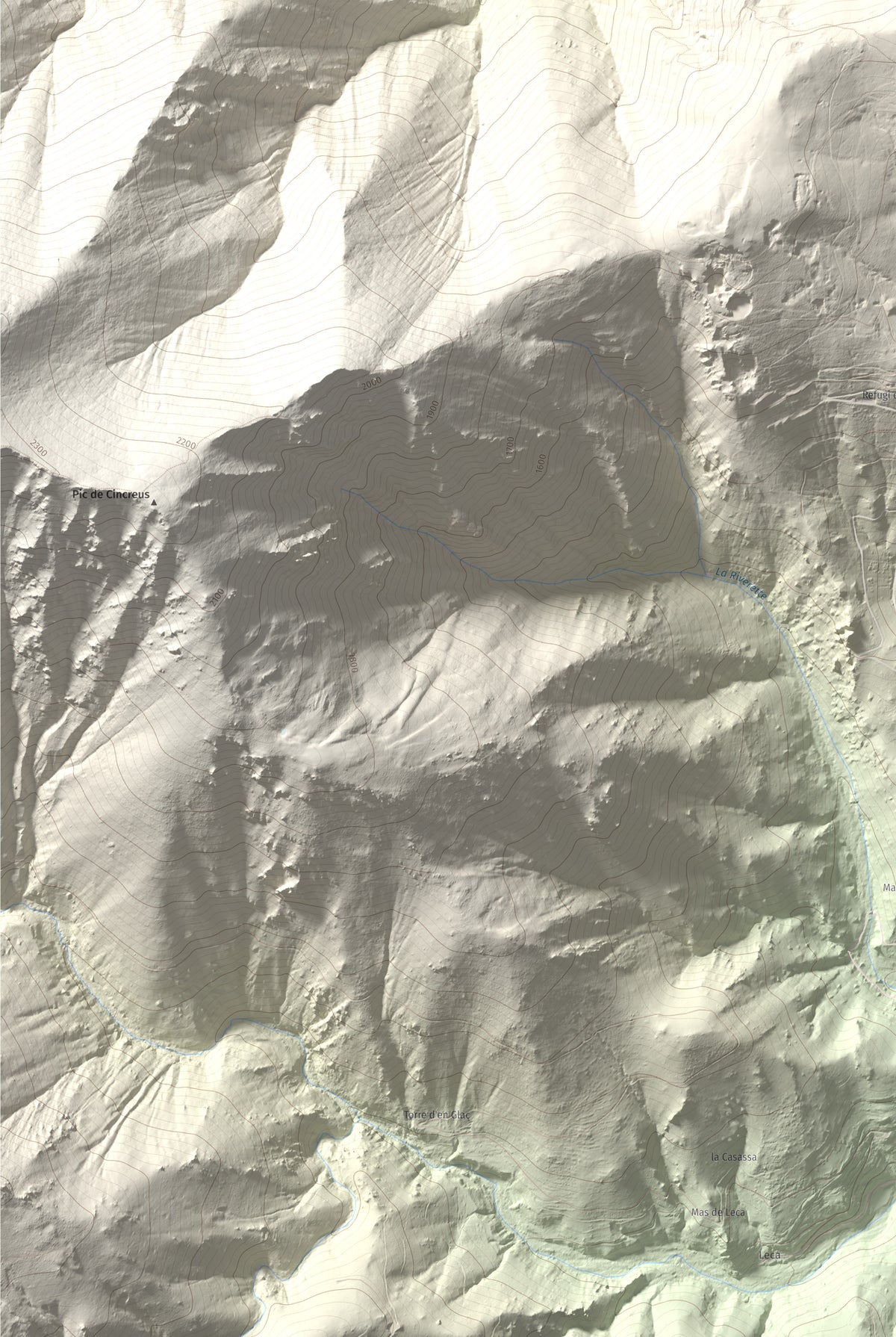 Mapa de relieve de Puig de l'Estella, 1778 m, Conflent · Vallespir, lámina 100 Cims de Trobart. Detalle de la zona inferior izquierda. 61 × 91 cm.