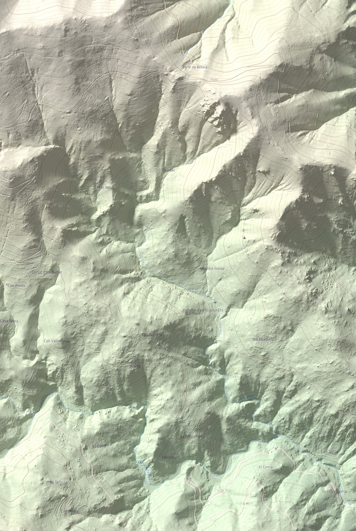 Mapa de relieve de Puig de l'Estella, 1778 m, Conflent · Vallespir, lámina 100 Cims de Trobart. Detalle de la zona inferior derecha. 61 × 91 cm.