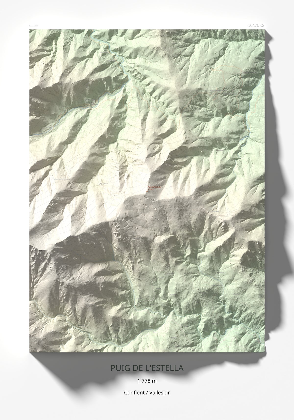 Mapa de relieve de Puig de l'Estella, 1778 m, Conflent · Vallespir, lámina 100 Cims de Trobart 70 × 100 cm.