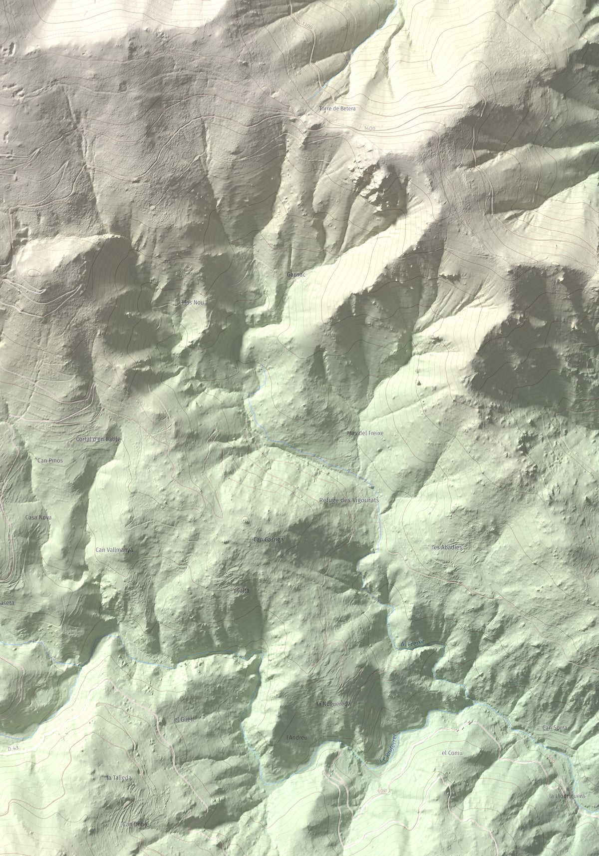 Mapa de relieve de Puig de l'Estella, 1778 m, Conflent · Vallespir, lámina 100 Cims de Trobart. Detalle de la zona inferior derecha. 70 × 100 cm.