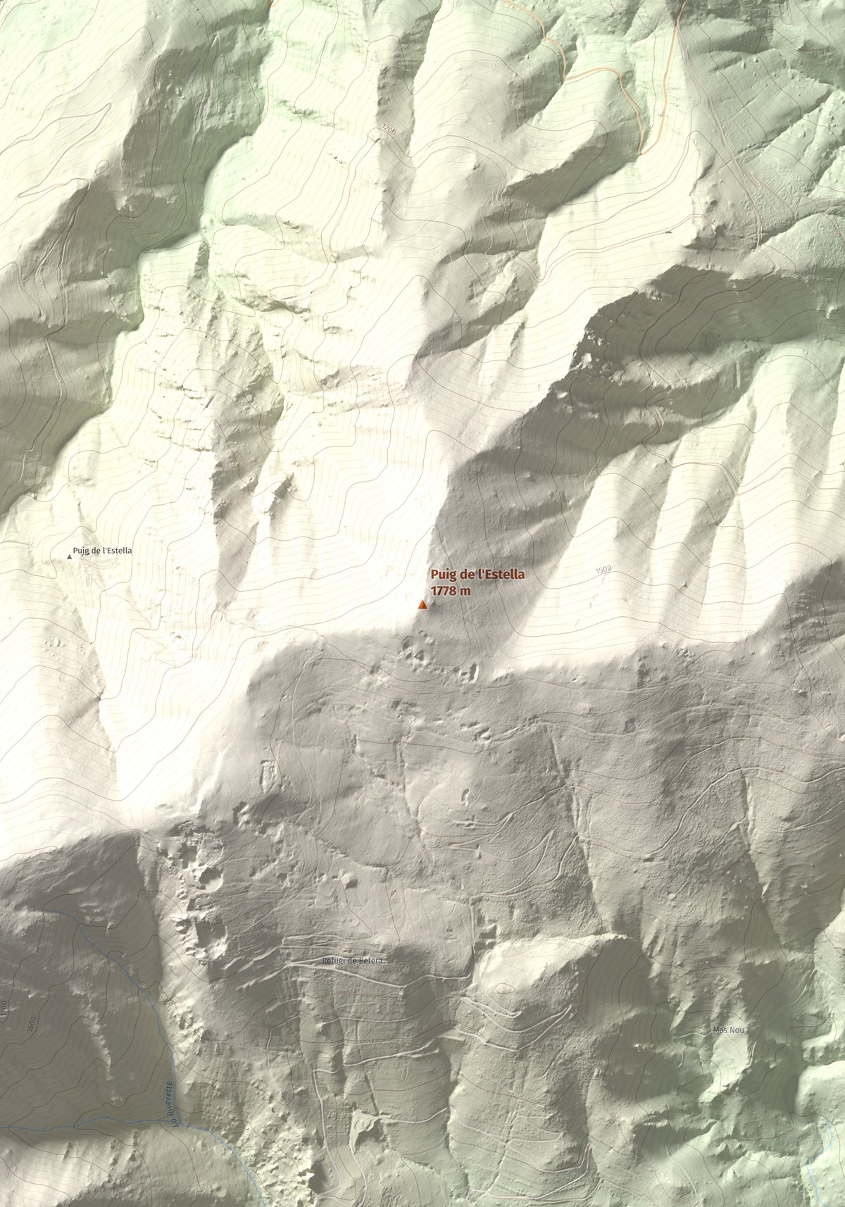 Mapa de relieve de Puig de l'Estella, 1778 m, Conflent · Vallespir, lámina 100 Cims de Trobart. Detalle de la zona central. 70 × 100 cm.