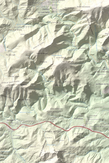 Mapa de relieve de Puig de la Cabrafiga, 614 m, Baix Camp, lámina 100 Cims de Trobart. Detalle de la zona inferior izquierda. 61 × 91 cm.